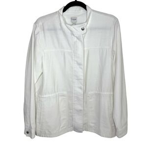 J.Crew White Utility Jacket Womens Size L Cotton Zip Snap Lightweight NWT Preppy